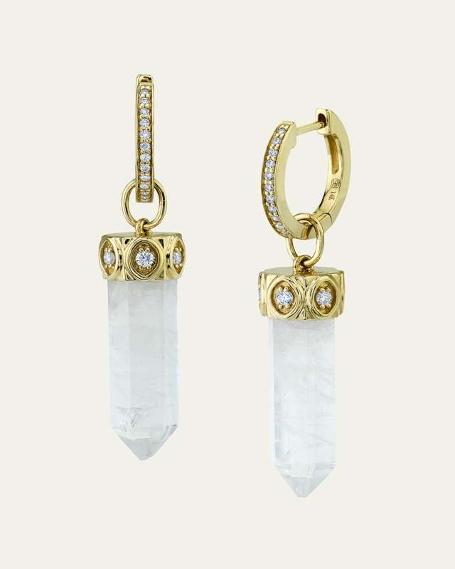 14k Yellow Gold Moonstone Crystal Earring, Single